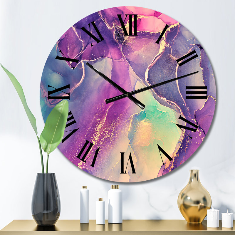 Fuchia liquide mauve et bleu Art VI - Horloge murale moderne, Petit