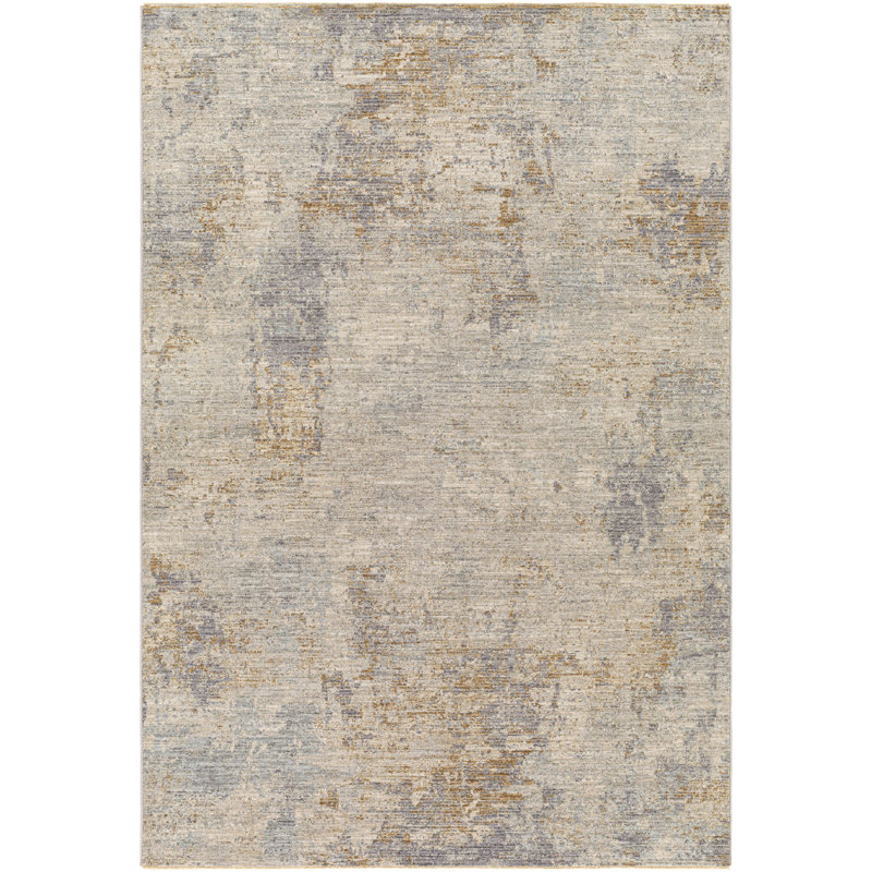 Pyrs Abstract Machine Woven Polyester Area Rug in Slate Blue/Camel, Rectangle 10' x 14'