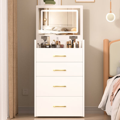 3 In 1 Make Up Vanity, White With Visible Glass Desktop, Spacious Storage For Bedroom Use Dressing Desk Drawers And Ample Space
