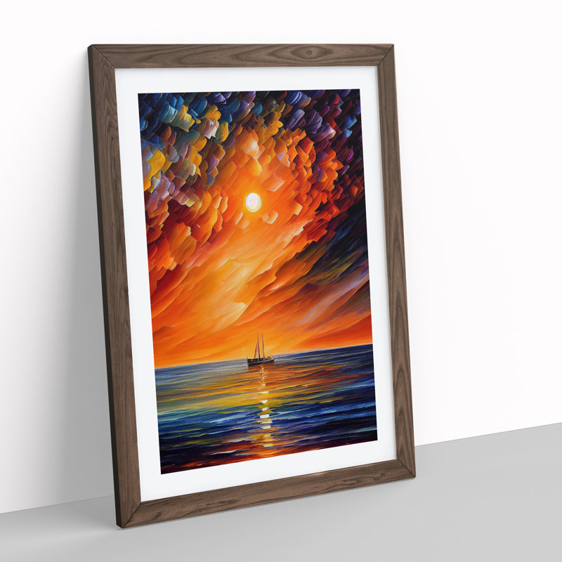 Boats Under The Sunset No.2 - Single Picture Frame Print, 64cm H x 46cm W x 2cm D, Walnut