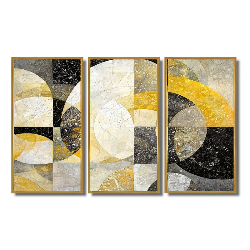 «Celestial Balance of Yellow Mosaic II», ensemble d'art mural géométrique abstrait, H 40 po x l 60 po, Doré
