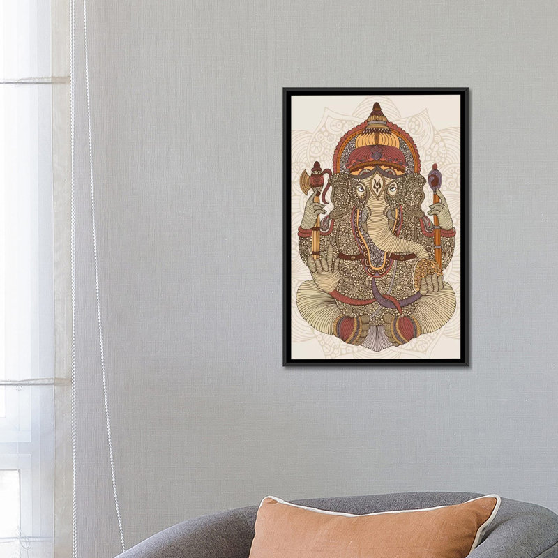 «Ganesha» par Valentina Harper - impression d'art graphique, H 26 po x l 18 po x P 1,5 po, Toile avec cadre noir
