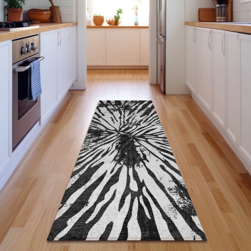 Premium Machine Washable Prisco Black Rug, Runner 2'3" x 7'6"