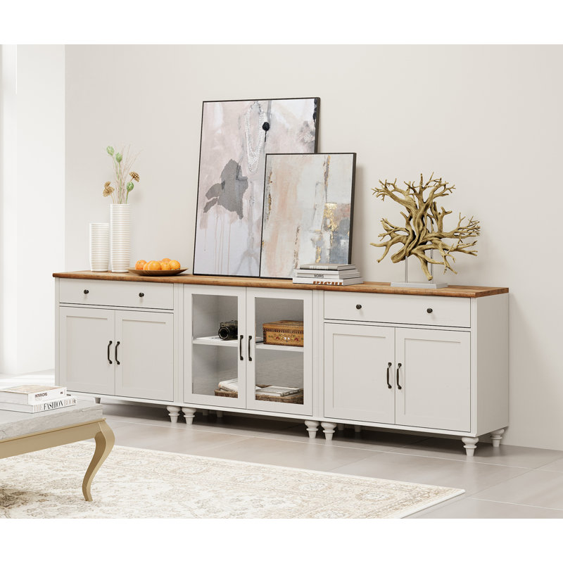 Scarlett Large TV Stand For 100 Inch TV, TV Console Table For 85 90 95 Inch TV, Entertainment Center With Ample Storage Cabinet For Living Room, Kitchen Sideboard Buffet Cabinet For Dining Room, White