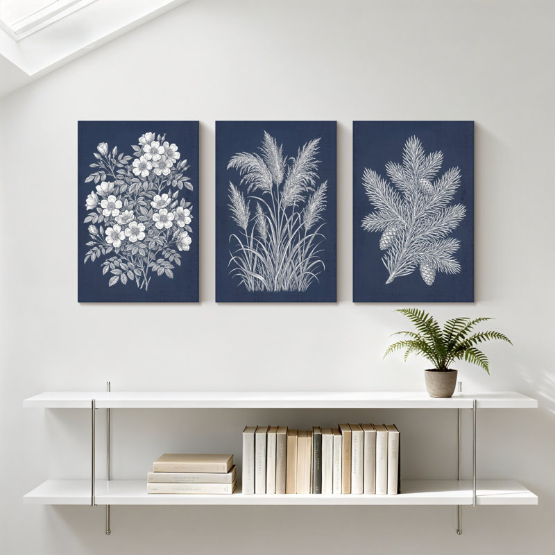 Plantes et fleurs, botanique, herbe, fougère, ensemble de 3 impressions sur toile, H 36 po x l 72 po