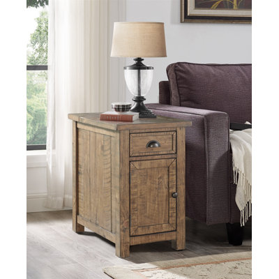 Balsam 25'' Tall Solid Wood End Table with Storage and Built-In Outlets