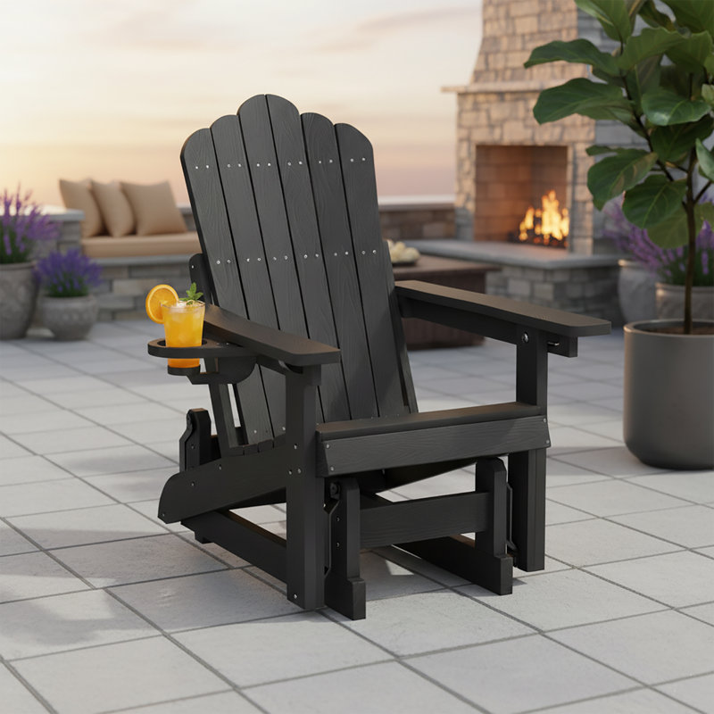 Chaise berçante d'extérieur en PEHD Adirondack, Noir galaxie, No