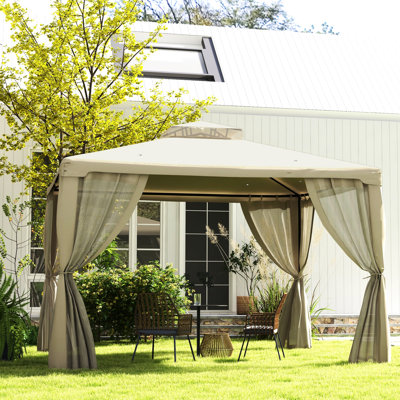 Abri de jardin 9,6 'x 11,6', blanc crème, abri de jardin à 2 toits avec filet, pour pelouse, cour, patio, terrasse, abri de jardin blanc pour installation sans effort, filet d'abri extérieur. Pluie - Blocage, acier