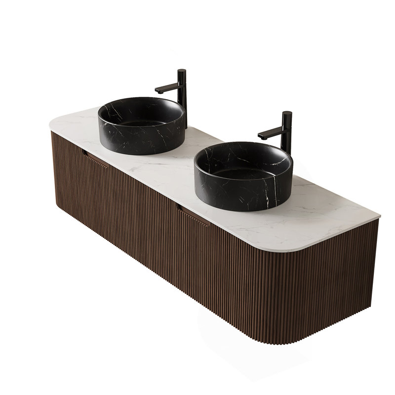 Meuble-lavabo mural de 60 po avec lavabos, rangement spacieux et design élégant pour les salles de bain modernes