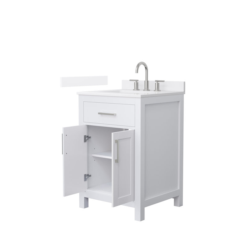 Beckett 24" Freestanding Single Bathroom Vanity with Quartz Top, White, Brushed Nickel, White Quartz