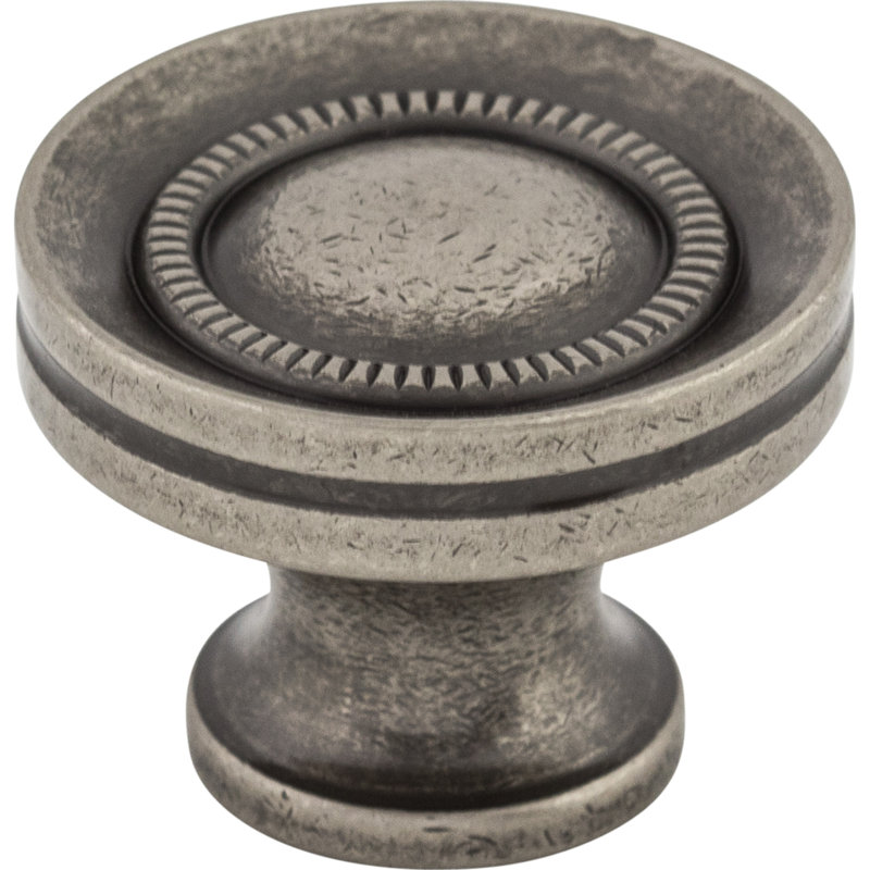 Button Faced 1 1/4" Diameter Round Knob, Pewter Antique