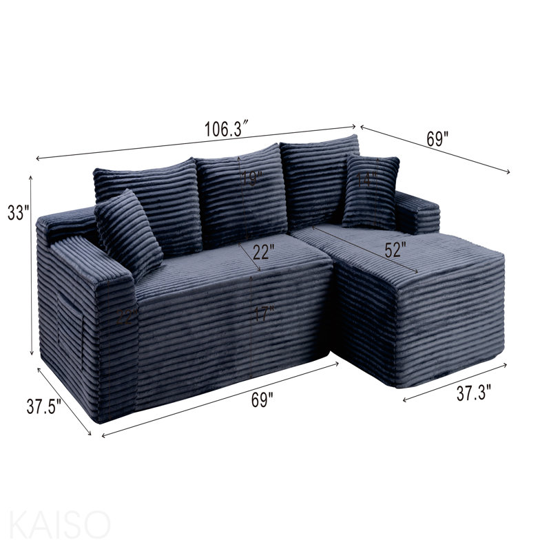 Canapé modulaire 106,3 po Cloud, Gris, Orienté vers la gauche