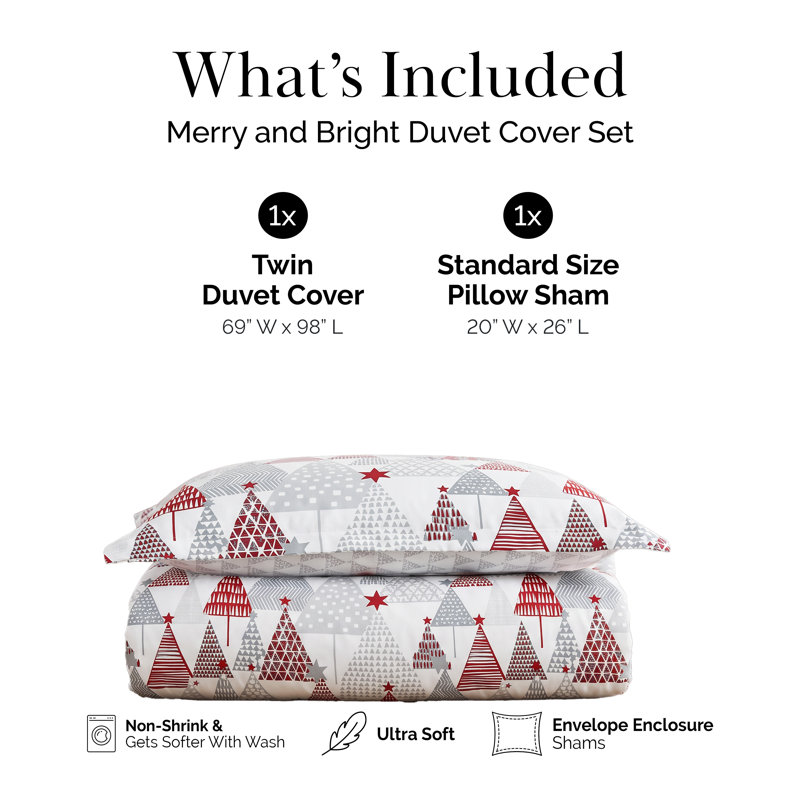 Literie réversible Southshore Fine Linens Merry and Bright, en microfibre doublement brossée 100 g/m², idéale pour les fêtes, comprenant une housse de couette et une taie d'oreiller, pour une personne (1 place) ou une personne (1 place et demie).