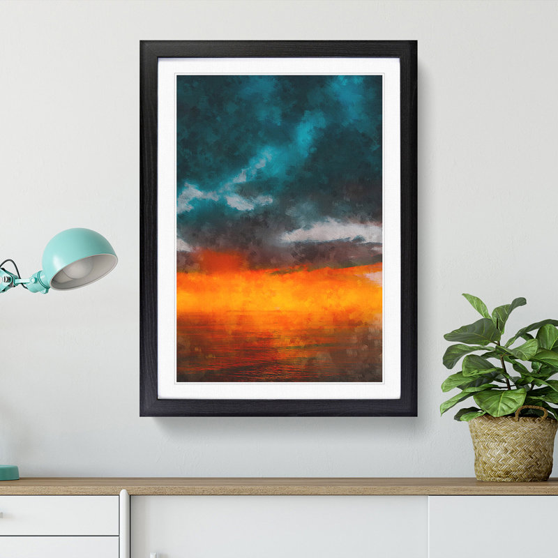 Sunset over Catalina Island - Framed Print, 45cm H x 33cm W x 2cm D, Black Framed