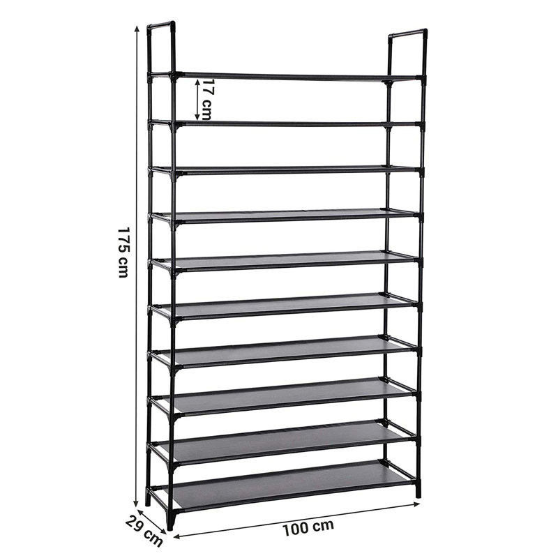 50 Pair Stackable Shoe Rack, Dark Black, 68.9" H x 39.4 " W x 11.4" D