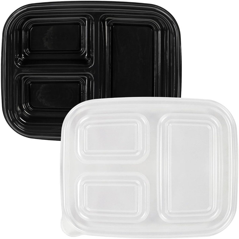 10 Pack Meal Prep Containers 3 Compartment 1000Ml (35Oz) – Black Lunch Boxes With Lids – Reusable Microwave, Freezer & Dishwasher Safe Food Storage – Stackable Meal Prep Boxes