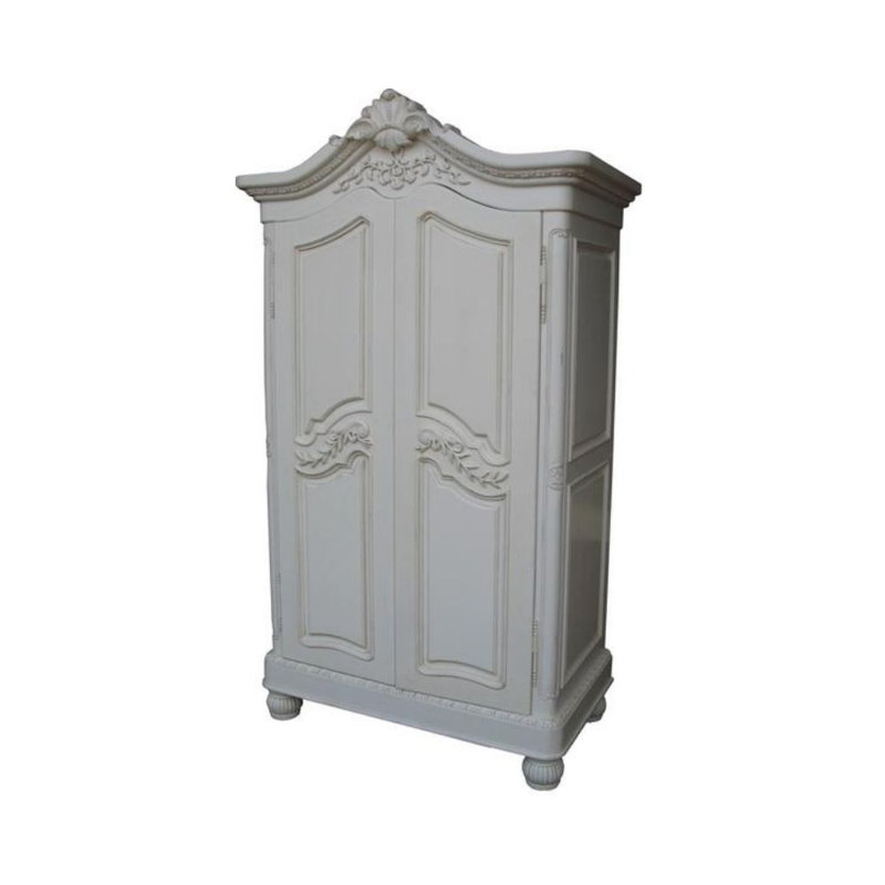 2 Door Solid Wood Wardrobe, Antique White
