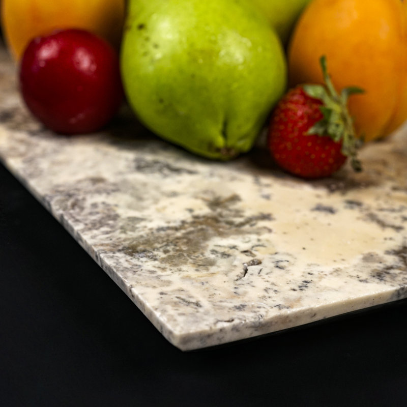 Natural Rectangular Travertine Serving Tray – Decorative Stone Vanity Tray for Kitchen, Bathroom & Tabletop, Silver