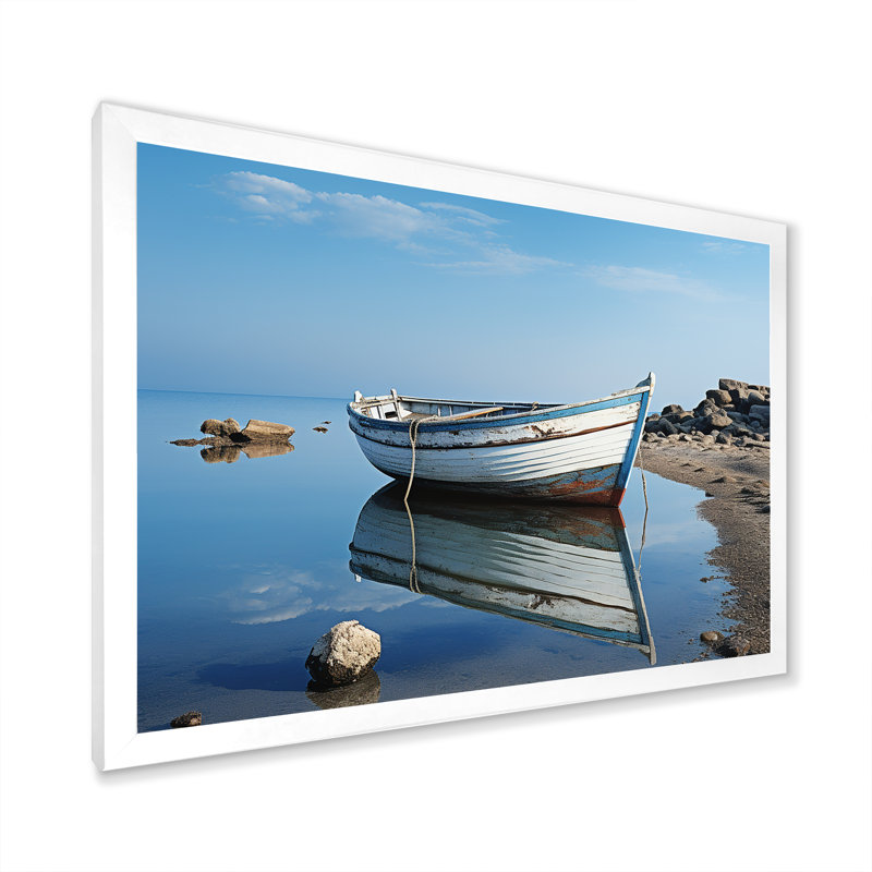 «Boat Scenery At The Lake I», reproduction sur toile, H 24 po x l 32 po x P 1 po, Cadre simple blanc
