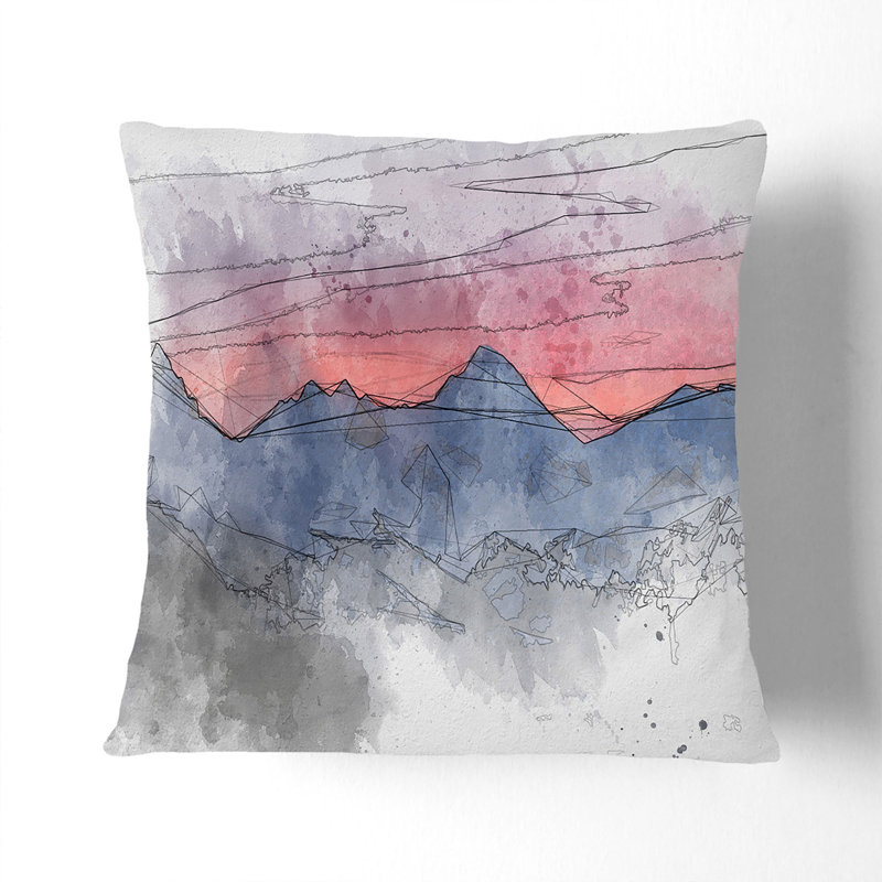 Mountain Ridge Sunset Cushion with Filling, 55cm H x 55cm W x 20cm D, Stone