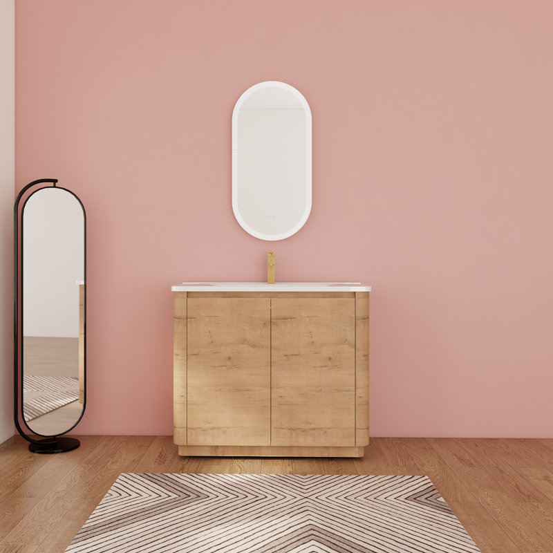 39" Wooden Bathroom Vanity With Ceramic Sink, Soft Closing Doors, Generous Storage Space, Modern Arc Design & High-grade Finish