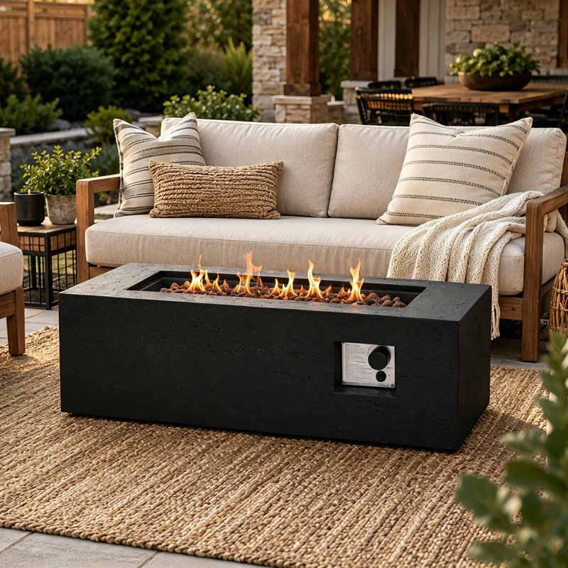 41.9'' Rectangular Propane Fire Pit Table, 40,000 BTU Outdoor Gas Fire Pit With MGO Build, Steel Burner, Adjustable Flame & Waterproof Cover