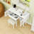 Vanity Makeup Desk with Built-in Power Port, Upholstered Stool and Storage Space-1978446134