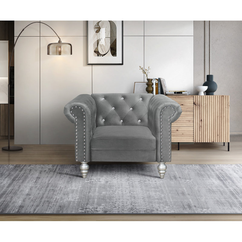 Fauteuil club Jacameron, Velours gris