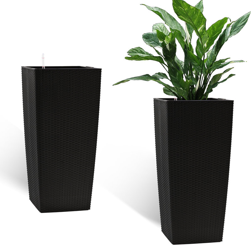 Jardinière en plastique noire de 30 pouces avec arrosage automatique pour une opulence à la maison