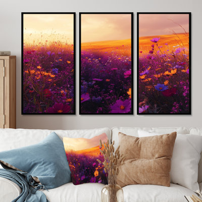Fleurs sauvages dans la prairie d'automne II - Décoration murale fleurs sauvages - ensemble de 3