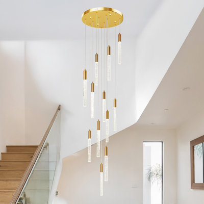 12-Light Modern Remote Control Crystal High Ceilings Led Chandelier,Long Pendant Lights