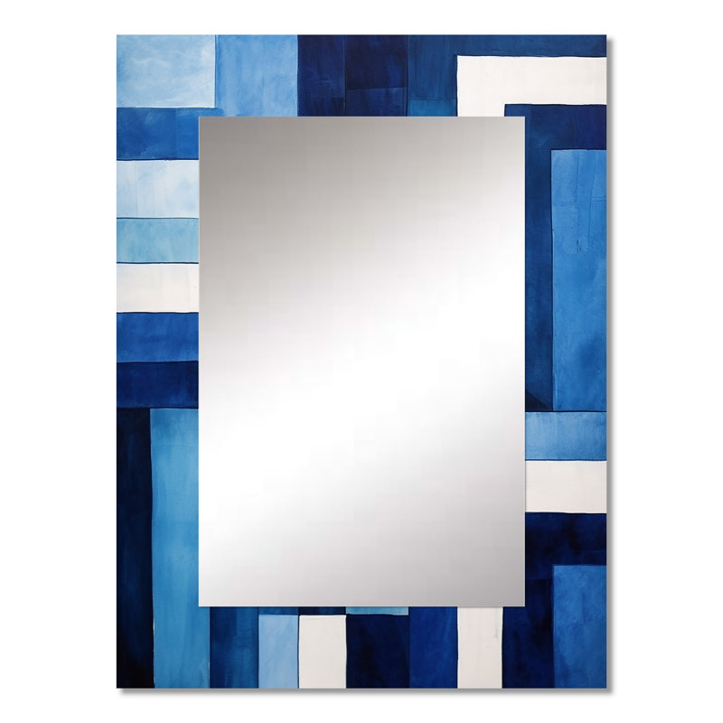 Blue White Sapphire Symmetry - Abstract Shapes Mirror, Blue Unique Wall Mirror, Printed Metal Art, 32" x 24"