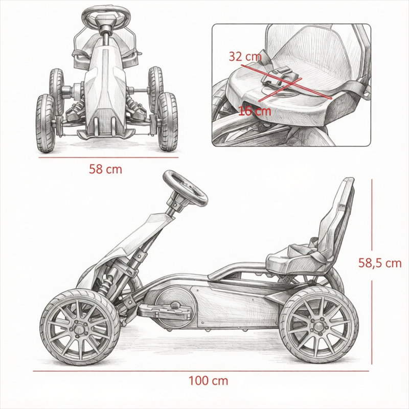 Élégant kart électrique en polypropylène avec contrôle à double vitesse en blanc et noir profond pour l'aventure en plein air