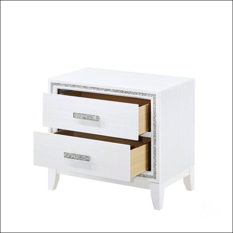 Table de chevet contemporaine avec deux tiroirs, Blanc