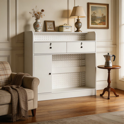 Bureau blanc avec banc perforé et tiroirs verrouillables, table de rangement polyvalente pour le bureau à domicile et le garage