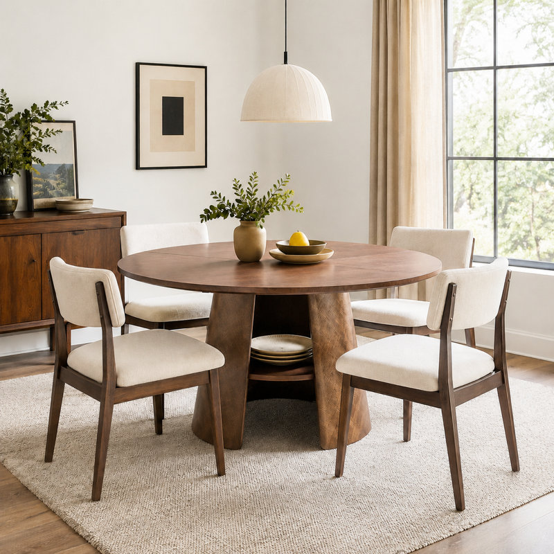Table de salle à manger ronde 47,25 po avec base en métal et tablette de rangement