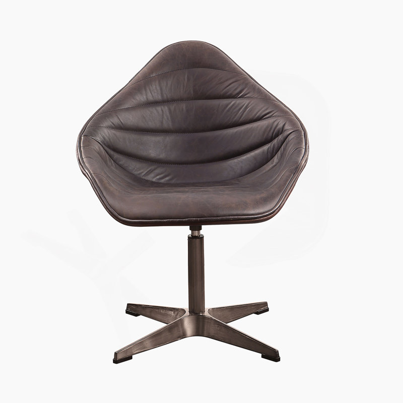 Fauteuil d'appoint en cuir fleur antique avec fonction pivotante, idéal pour les espaces de bureau et de réunion avec un support robuste et un design moderne