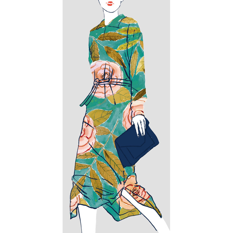 Floral Dress - Painting Print, Black Floater Framed, 46cm H x 30cm W