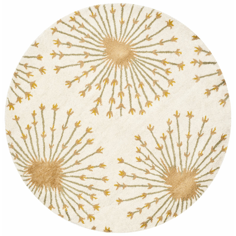 Mccullough Hand-Tufted Wool Beige/Gold Area Rug, Round 5'