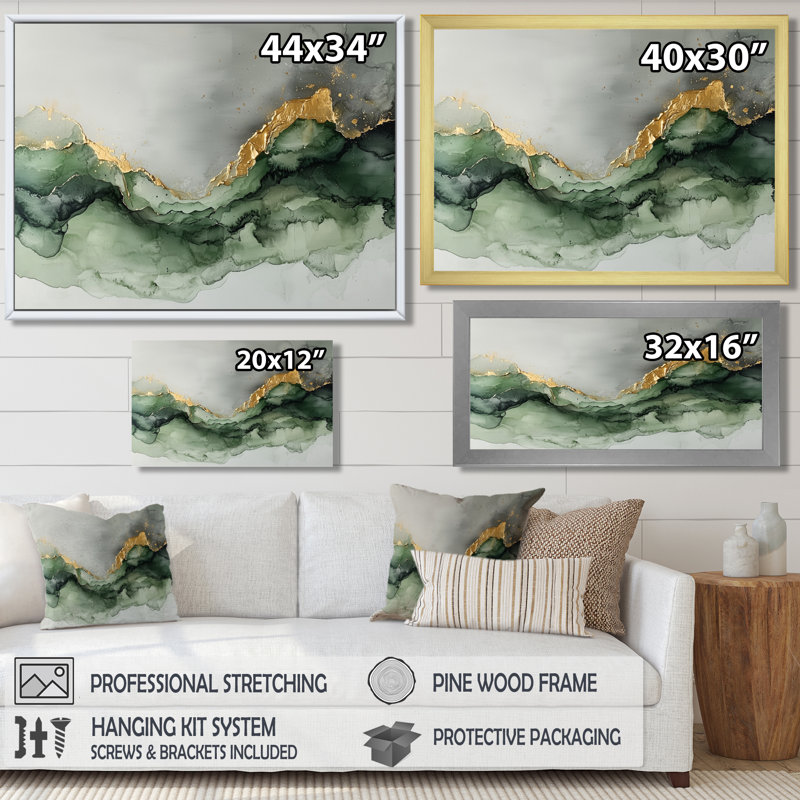 Éthérique éthéré de marbre Calacatta II émeraude - peinture abstraite, art mural, H 16 po x l 32 po, Toile tendue