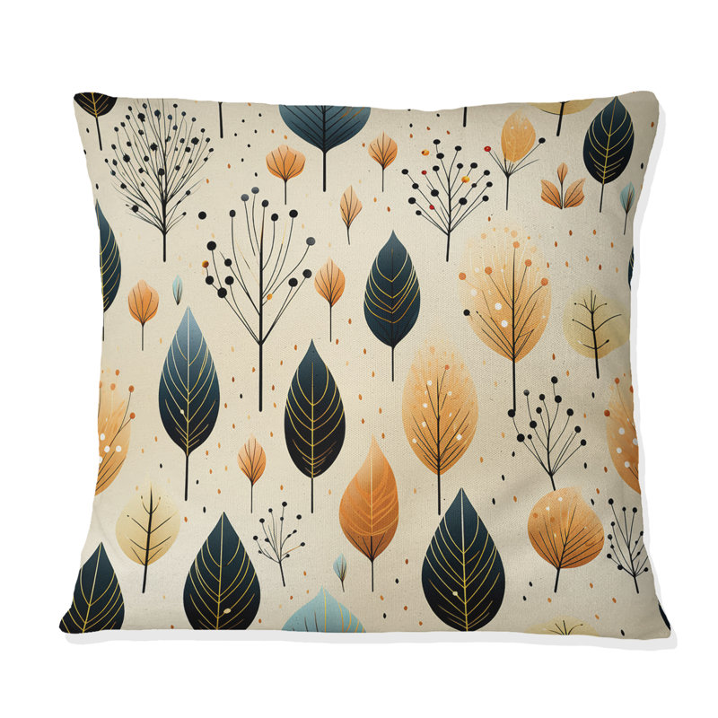 Modern Leaf Patterns II - Plants Printed Throw Pillow, 16"H x 16"W