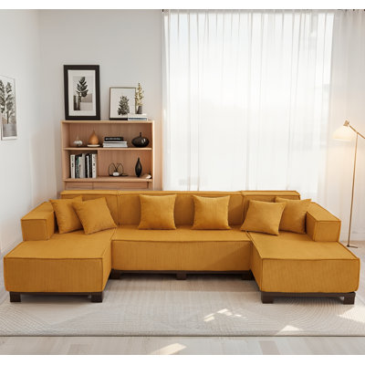 U-Shaped Sectional Sofa, RGB LED Strip & 6 Throw Pillows