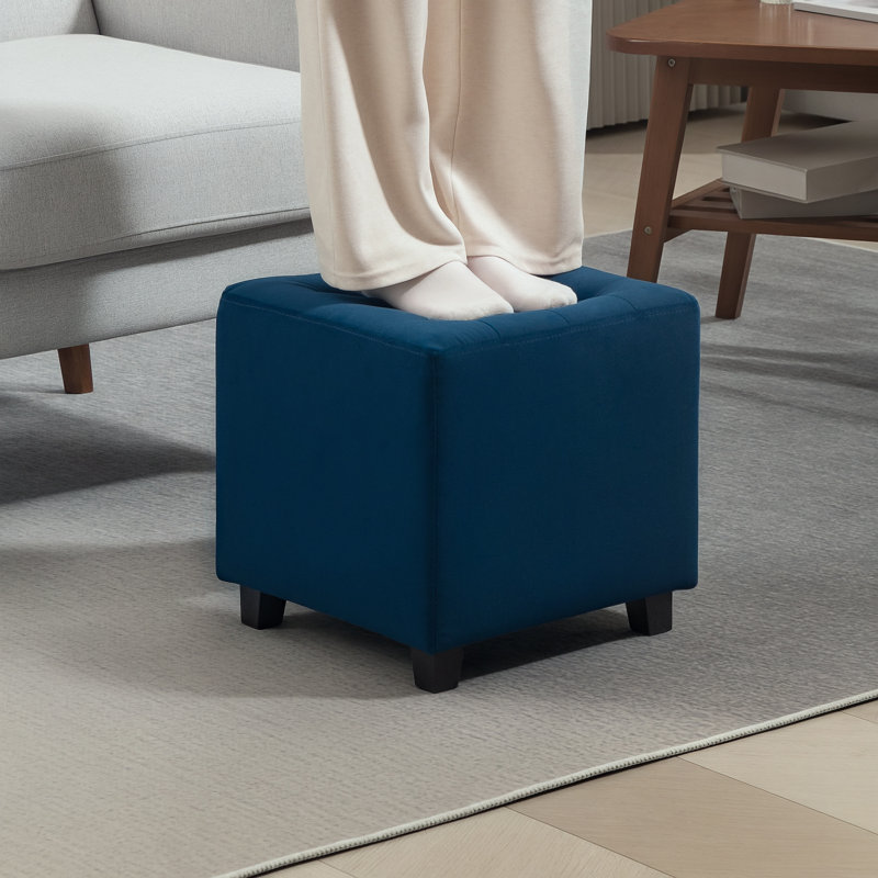 Taitianna 35cm Wide Solid Colour Footstool Ottoman, Blue
