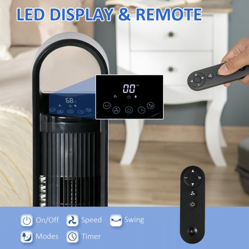 39.25" Tower Fan Cooling For Bedroom With 80° Oscillating, 3 Speed, 12H Timer, LED Sensor Panel, Remote Control, Handle, Black
