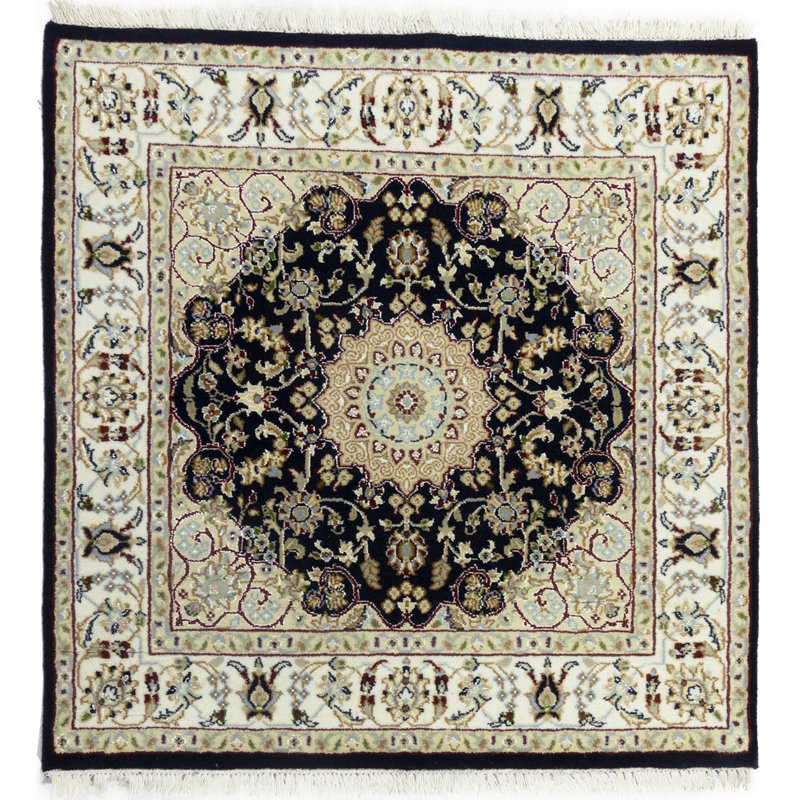 Tapis bleu Marinoii Indo Nain, Carré 3 pi