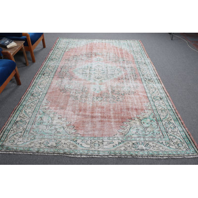 Grand tapis Oushak turc tissé à la main pour chambre à coucher - Tapis vert rétro pour salon