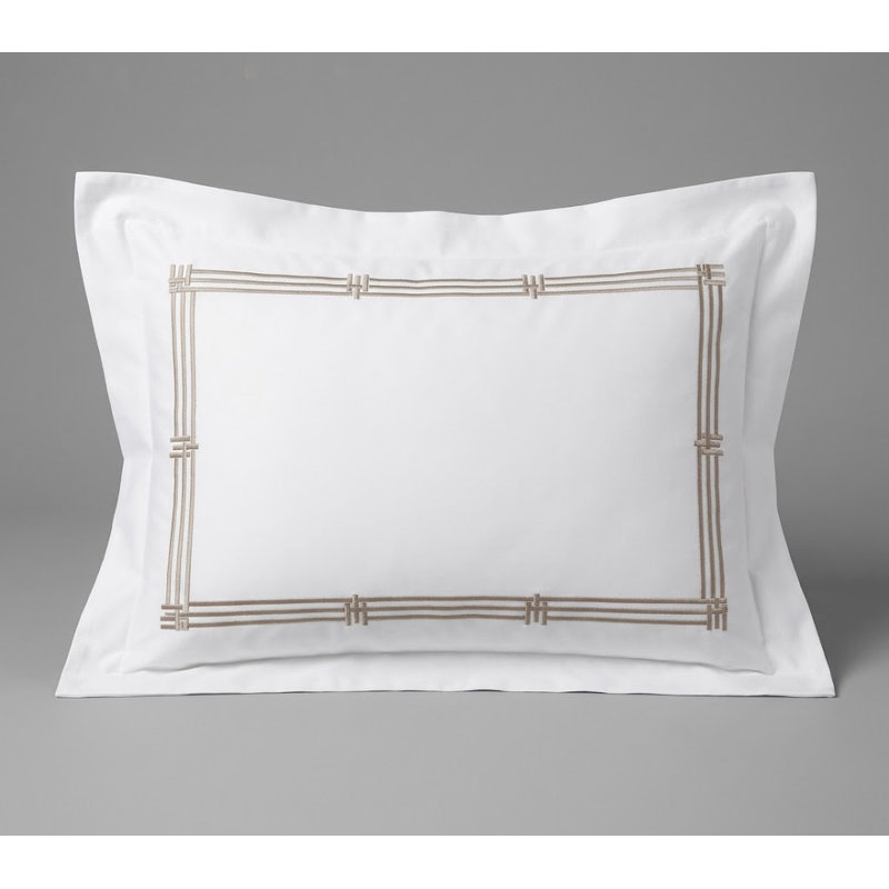 Panama Embroidery by DEA 100% Cotton Sham, Boudoir Sham, White;Almond
