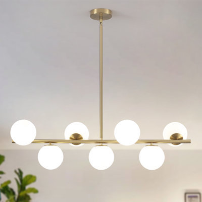 7- Light 36 inch Dimmable Bubble Glass Sputnik Modern Linear Chandelier Farmhouse Kitchen Lighting Pendant