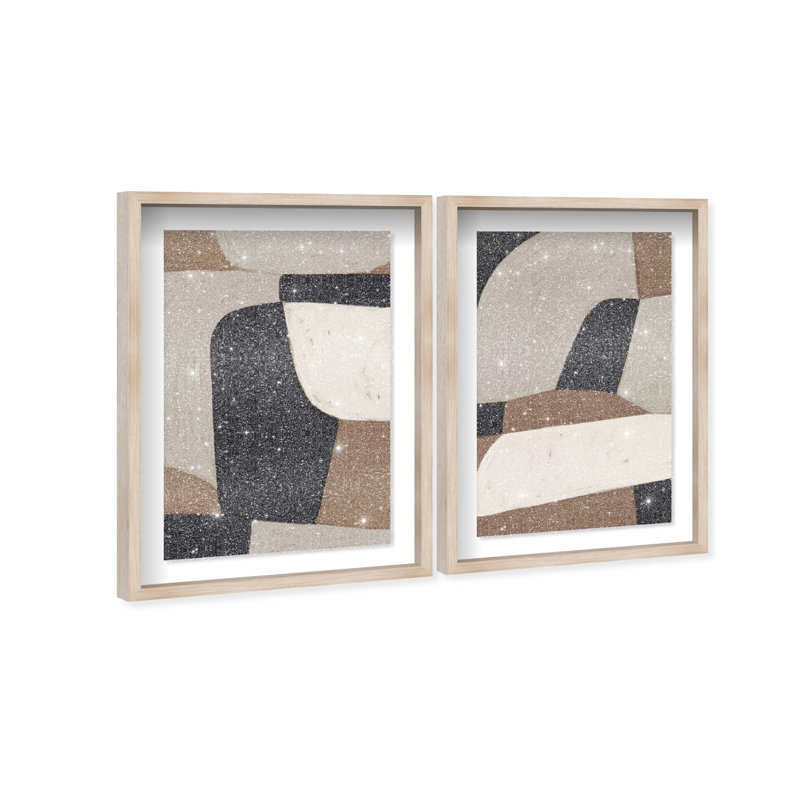 All The Way Set Shadowbox Abstract Print by Oliver Gal, Black Frame, 10 x 15, 21"H x 31"W, Natural Oak Shadowbox