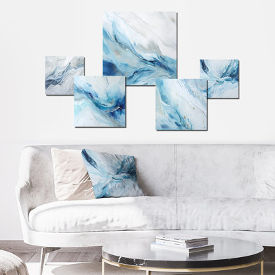 Gris et bleu, charme de glacier, art liquide - ensemble d'art mural glacier de 5